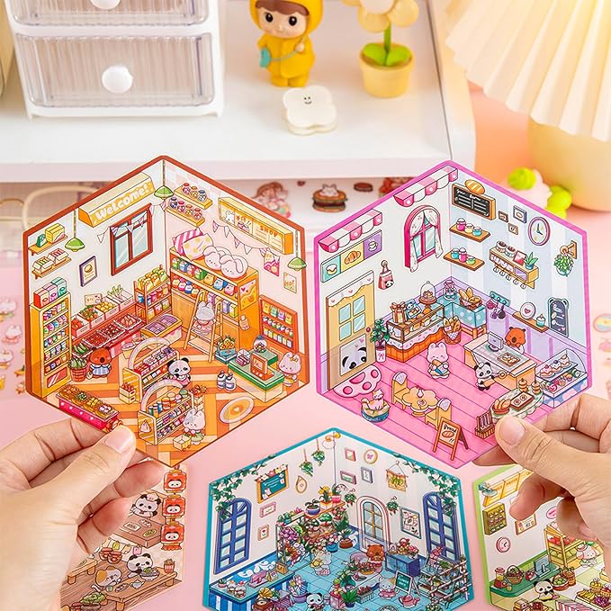 DIY 3D Sticker Scene，10 Sets Pack（600+） Large-Sized, Reusable Sticker Book, Cute Sets for Free Combination, Waterproof for Anywhere, Crafts Party Favors Birthday Gift-CubbioJoy