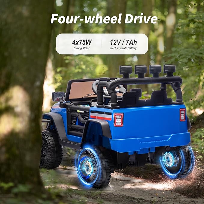 4WD Kids Ride on Car Truck, 12V 7Ah Kids Electric Vehicles Car Ride on Toy for Toddlers with Remote Control - Blue-CubbioJoy