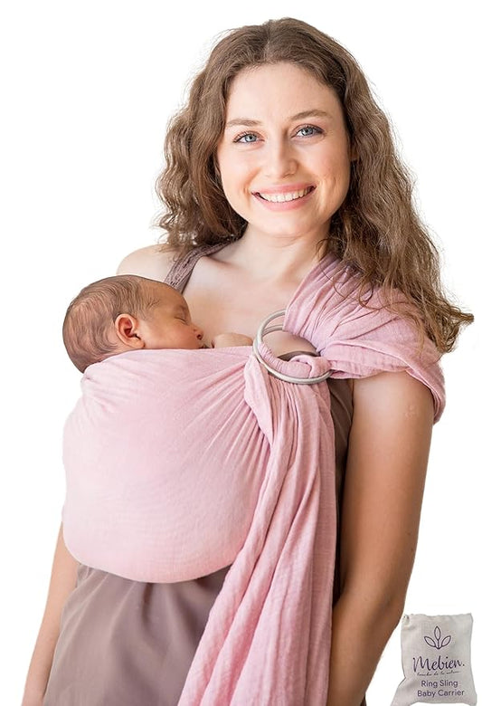 Baby Carrier Sling – Breathable 100% Cotton Wrap for Infant Support, Rose Sling Ring – Adjustable Muslin Fabric, Baby Carrier Newborn to Toddler – Soft Chest Hold for Travel-CubbioJoy