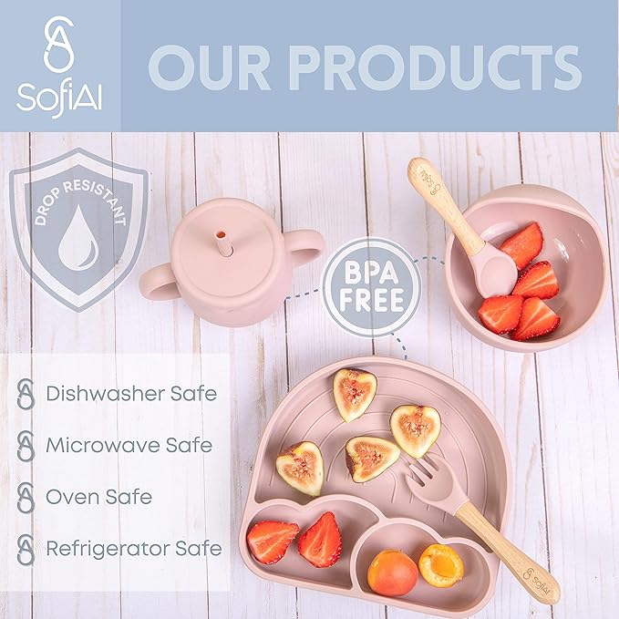 All In One Silicone Feeding Set - Safe for 6-12 Months - Non-Toxic Baby Led Weaning Supplies - Toddler Self Feeding Utensils - BPA-Free - Mess Free Essentials-CubbioJoy