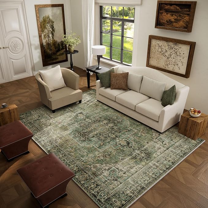 5x7 Area Rugs for Living Room: Washable Bedroom Rug Boho Vintage Rugs Stain Resistant Non Slip Low Pile Soft Lightweight Carpet for Kitchen Dining Room Farmhouse Nursery Kids Room-CubbioJoy