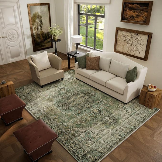 5x7 Area Rugs for Living Room: Washable Bedroom Rug Boho Vintage Rugs Stain Resistant Non Slip Low Pile Soft Lightweight Carpet for Kitchen Dining Room Farmhouse Nursery Kids Room-CubbioJoy