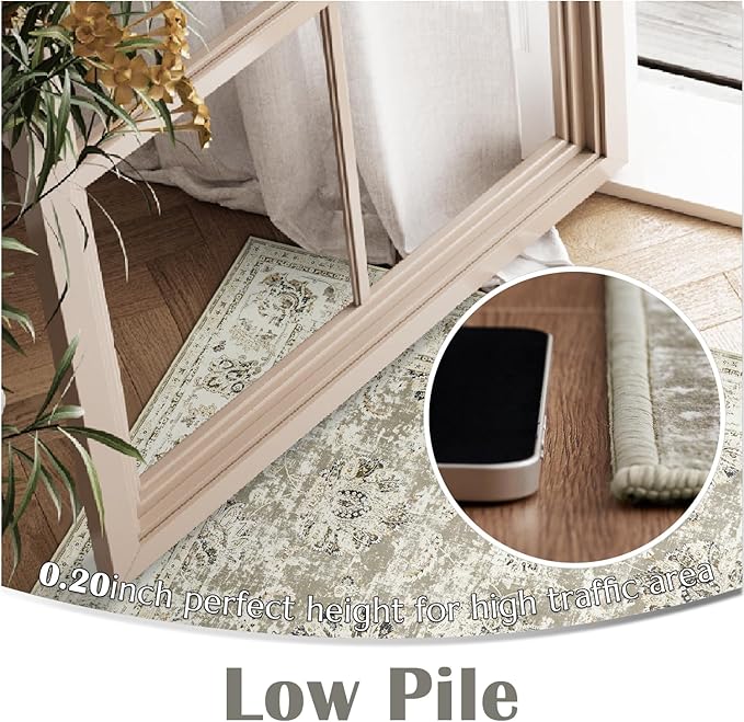 jinchan Hallway Runner Rug 3x10 Washable Runner - Vintage Floral Non Slip Low-Pile Soft Thin Faux Wool Kitchen Rug Distressed Carpet for Farmhouse Bedroom Laundry Room(3x10ft,Taupe)-CubbioJoy