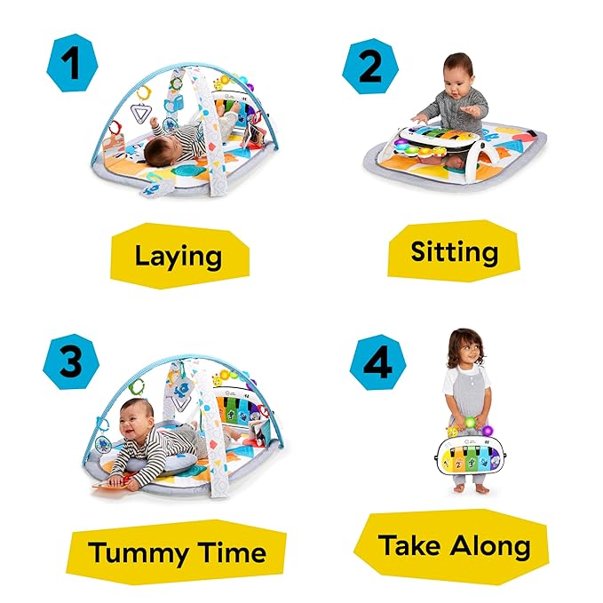 Baby Einstein 4-in-1 Kickin' Tunes Music and Language Play Gym and Piano Tummy Time Activity Mat-CubbioJoy