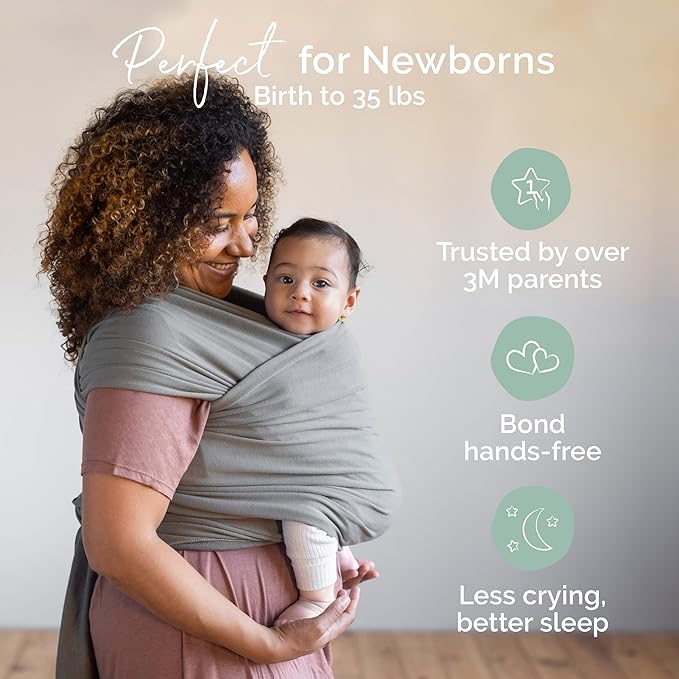 Boba Baby Wrap Carrier – Original Baby Sling Carrier for Newborns (7–35 lbs), Soft, Secure, Hands-Free & Ergonomic, Ideal for Comfortable Bonding, New Parents (Grey)-CubbioJoy