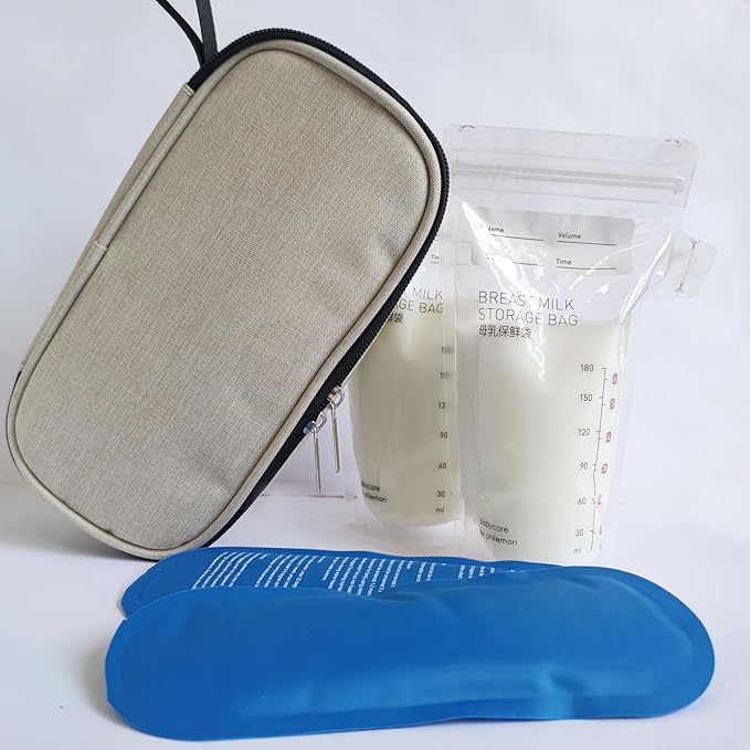 Insulated Breastmilk Cooler Bag with 2 Ice Packs - Breastmilk Cooler Organizer Bag for Daycare, Breastfeeding Mom Travel Outdoor-CubbioJoy