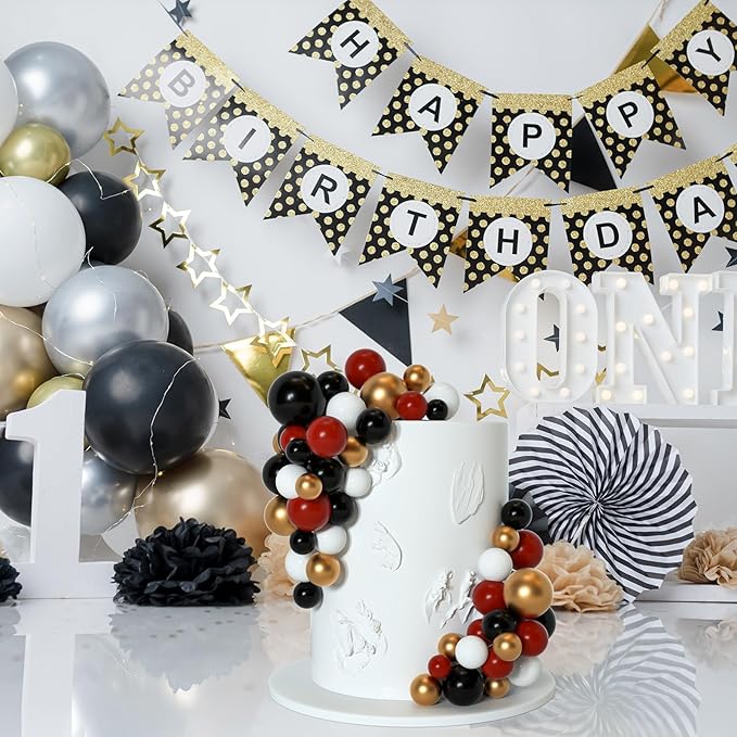 75 Pieces Cake Balls Topper Decorations Foam Cupcake Topper Mini Balloon Cake Topper Picks for Deco Birthday Party Wedding（Black, Red, Gold, White）-CubbioJoy