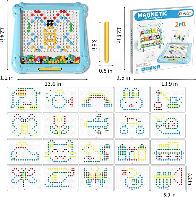 2-IN-1 Large Magnetic Drawing Board for Toddlers Kids, Magnetic Color and Number Maze, Magnetic Dot Art Board for Kids, Montessori Education Travel Toys for Boys Girls Age 3 4 5 6 7 8 Years Old-CubbioJoy