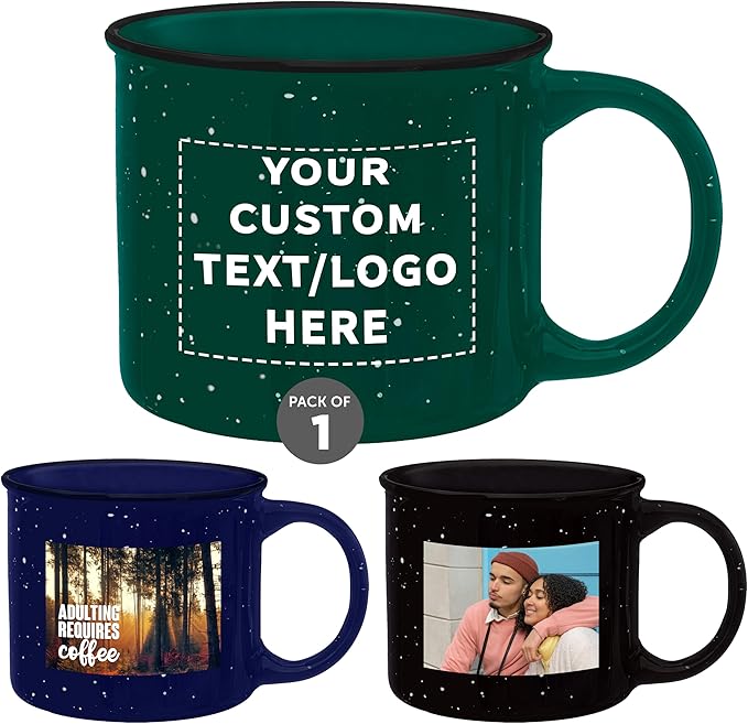 DISCOUNT PROMOS Custom Ceramic Campfire Coffee Mugs 13 oz. Set of 1, Personalized Bulk Pack - Perfect for Tea, Espresso, Cappuccino, Hot Cocoa - Green-CubbioJoy
