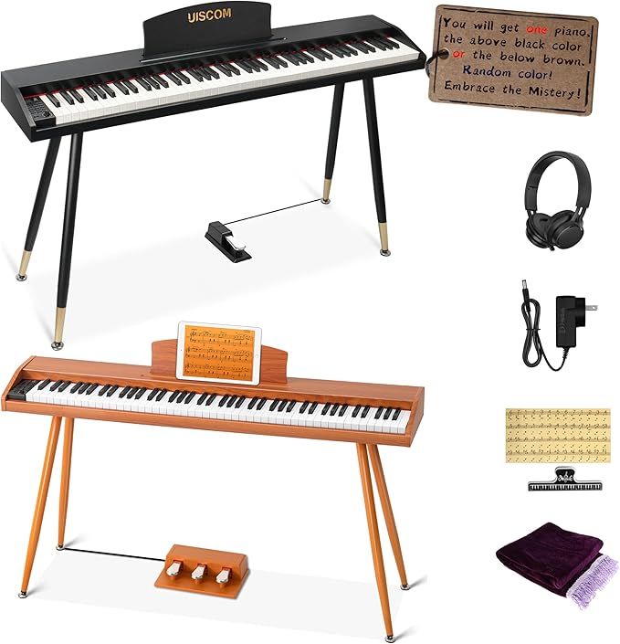 Digital Piano Keyboard 88 Key Semi-Weighted for Beginners,Full Size Electric Piano with Stand,Triple Pedal,Adapter,Sheet Music Stand,Headphone,USB-MIDI Compatible,Wood Brown or black-CubbioJoy