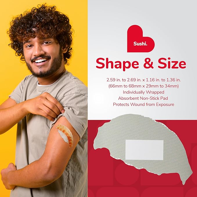 BioSwiss Bandages, Sushi Shaped Self Adhesive Bandage, Latex Free Sterile Wound Care, Fun First Aid Kit Supplies for Kids and Adults, 24 Count-CubbioJoy