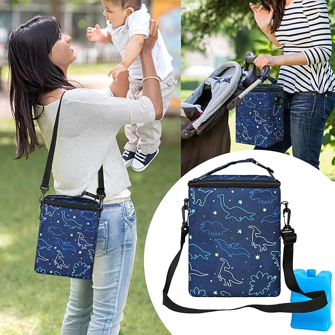 Breastmilk Cooler Bag with Ice Pack Fits 4 Bottles Up to 9 Ounce - Insulated Baby Bottle Cooler for Nursing Moms on the Go with Strap-CubbioJoy