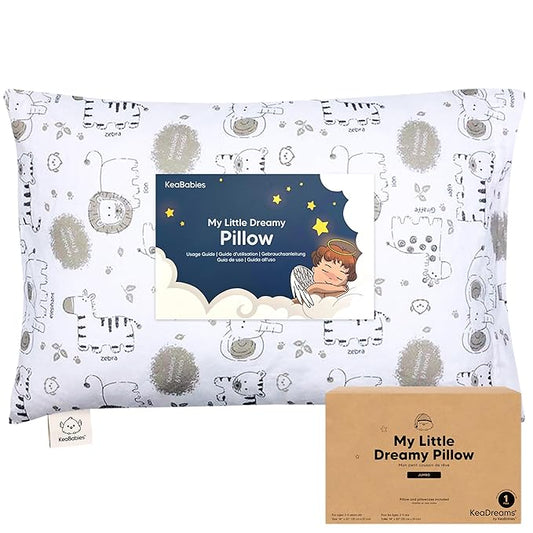 KeaBabies Toddler Pillow with Pillowcase, Jumbo 14X20 - Soft Organic Cotton Toddler Pillows for Sleeping - Machine Washable - Perfect for Travel, Toddler Bed Set (KeaSafari)-CubbioJoy
