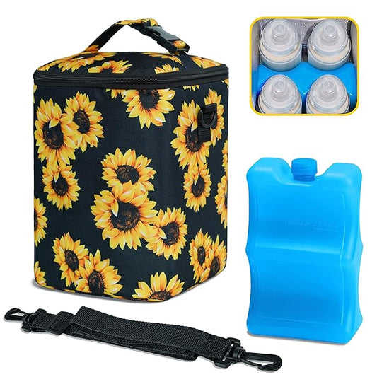 Breastmilk Cooler Bag with Ice Pack Fits 4 Baby Bottles Up to 9 Ounce Insulated Baby Bottle Bag Breast Milk Cooler on The Go with Strap Baby Bottle Cooler Bag for Nursing Mom Daycare or Travel-CubbioJoy