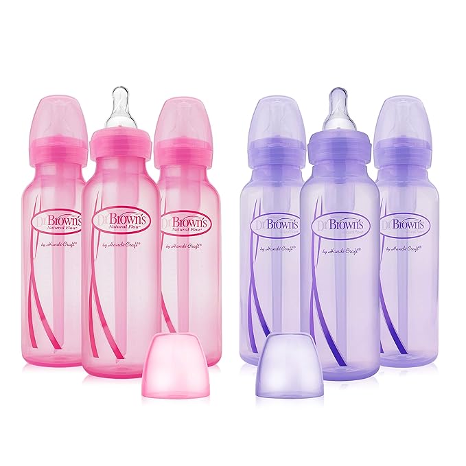 Dr. Brown's Girls' Bottles - 3 (8 oz.) Lavender, 3 (8 oz.) Pink (6 Pack)-CubbioJoy