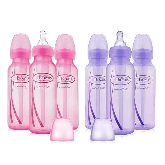 Dr. Brown's Girls' Bottles - 3 (8 oz.) Lavender, 3 (8 oz.) Pink (6 Pack)-CubbioJoy