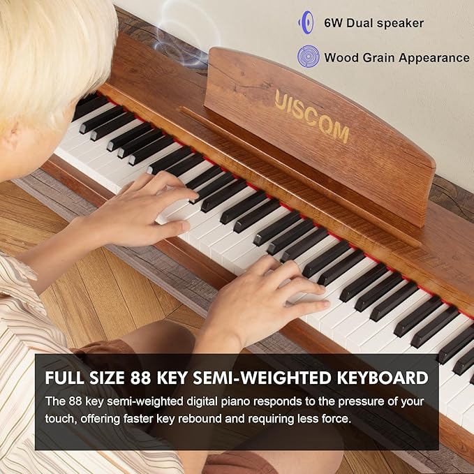 88 Key Digital Piano Keyboard for Beginners,Full Size Electric Piano Semi-Weighted Keyboard with Sheet Music Stand,Pedal,Headphone,Power Adapter,USB-MIDI Compatibility,Wood Grain Brown-CubbioJoy