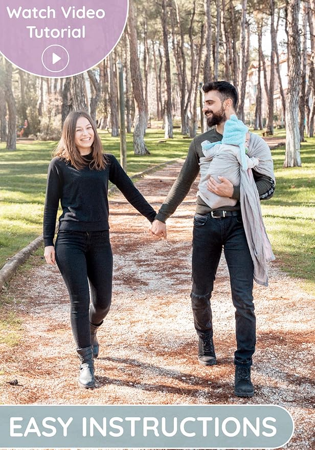 Baby Sling Carrier – Breathable 100% Cotton Wrap for Infant Support, Ring Sling Baby Carrier – Adjustable Muslin Fabric, Baby Carrier Newborn to Toddler – Grey Rose Soft Chest Hold for Travel-CubbioJoy