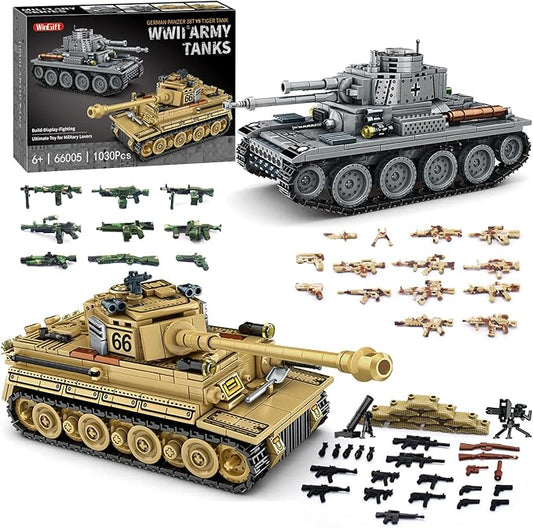 1030 Piece WW2 Army Tanks Toy Building Sets,Create a German Panzer 38T and a German Tiger Tank Toys,Adult Collectible Model Tanks Sets to Build,Christmas Birthday Gifts for Boys,Teens,Adults-CubbioJoy