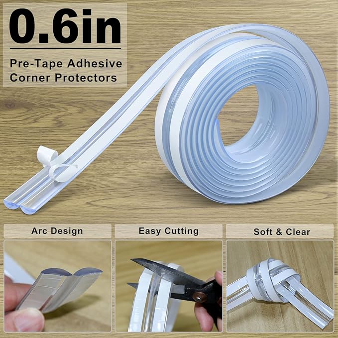 Baby Proofing, 0.4in Edge Protector Strip Clear, Thickened Silicone Soft Corner Protectors with Upgraded Pre-Taped Strong Adhesive, 9.8ft Edge Protectors for Cabinets, Tables, Drawers (White)-CubbioJoy