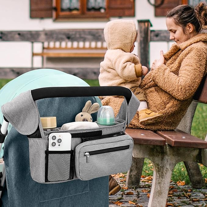 Accmor Universal Stroller Organizer with Insulated Cup Holder Detachable Phone Bag and Shoulder Strap,Stroller Bag Caddy Organizer Fits for Uppababy, Baby Jogger, Britax Strollers-CubbioJoy