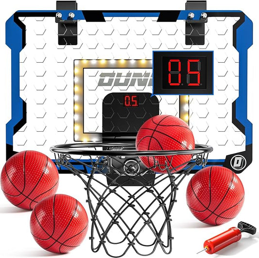 Indoor Basketball Hoop for Kids, Over The Door Mini Basketball Hoops, LED Light Mini Hoop with Scoreboard & 4 Balls, Kids Basketball Hoop Sport Toys Gifts for 5 6 7 8 9 10 11 12+Year Old Boys-CubbioJoy