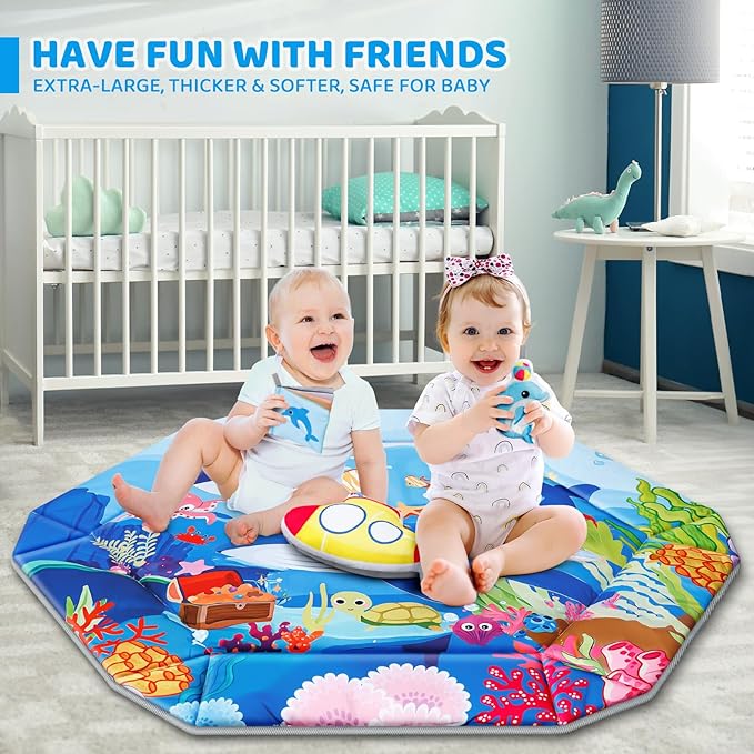 Baby Gym Play Mat, 8-in-1 Ocean Theme Tummy Time Mat & Ball Pit, Washable Baby Activity Play Mat for Visual, Hearing, Sensory, Motor Development, Baby Toys Gift for Toddler Infant 0-3-6-9-12-18 Months-CubbioJoy