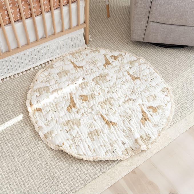 Crane Baby Safari Baby Tummy Time Activity Mat 40"X40", Reversible Floor Play Mat for Boys and Girls, Jungle Nursery Decor-CubbioJoy