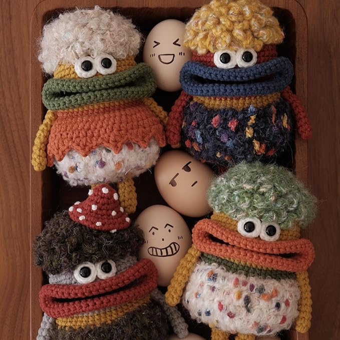Beegofly Crochet Kits, Crochet Monsters Kit for Experienced Adults and Kids,with Step-by-Step Video Tutorials,Airpods Storage Bag,Handmade Gift,Original Sausage Mouth Monster Egg Bags (Orange)-CubbioJoy