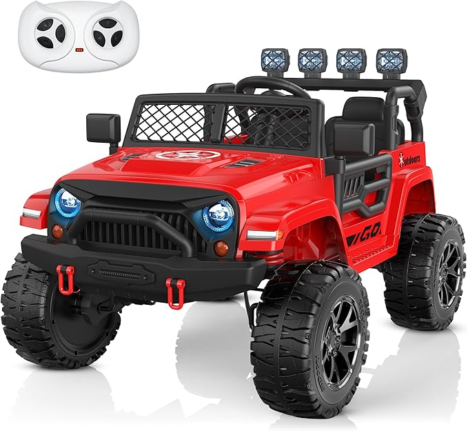 ANPABO 24V 2 Seater Ride On Car for Kids w/EVA Tires, 4X200W Motors, 4 Shock Absorbers, 2.4G Remote Control, Bluetooth Radio, LED Headlights & Searchlights, Electric Car for Kids Ages 3-8,Bright red-CubbioJoy
