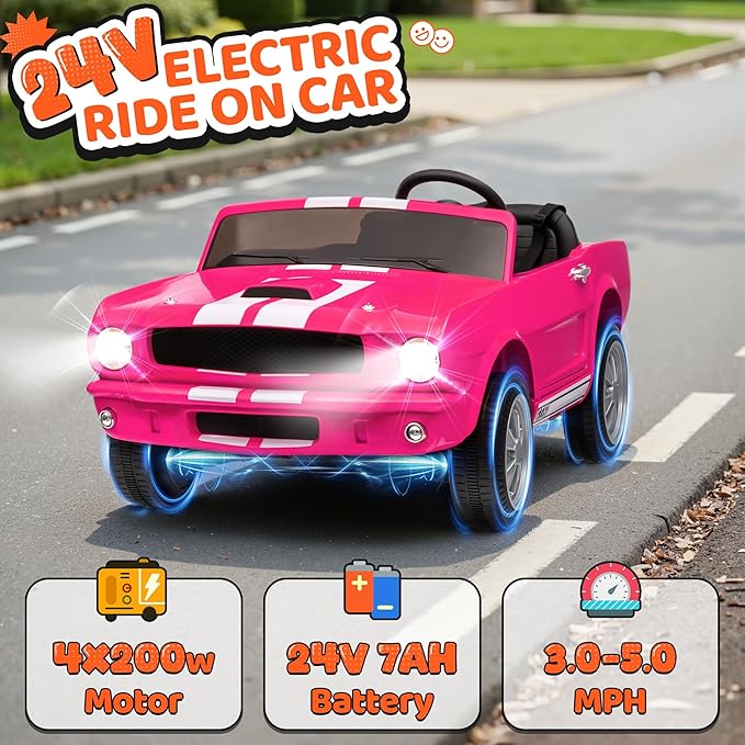 24V 2 Seater Ride on Toys, Licensed Shelby Cobra Kids Power Car Wheeler Ride On Toy w/ 2WD/4WD Switchable, Remote Control, 19" Spacious Seat, 4 Spring Suspension, Music, Bluetooth-CubbioJoy