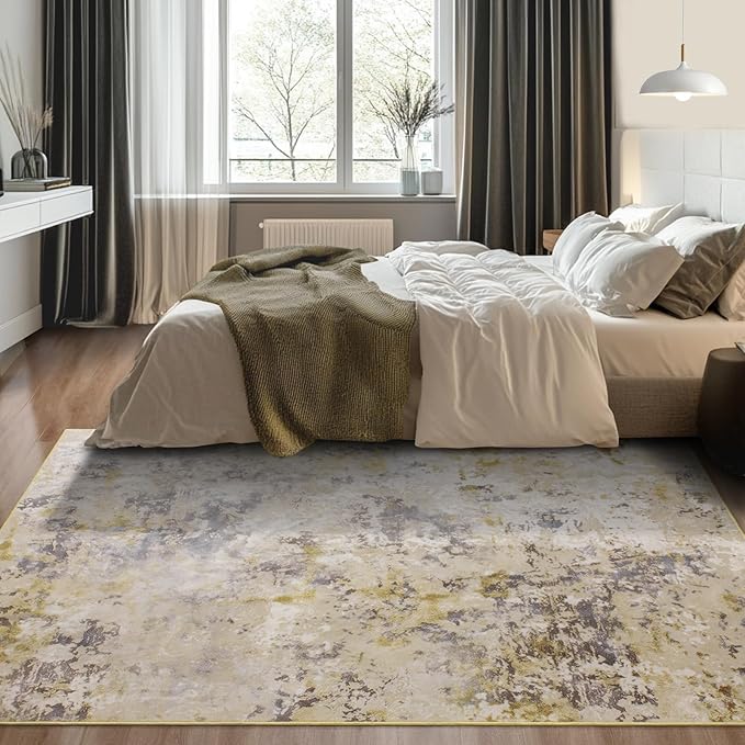Kelarea 6x9 Rug for Living Room, Beige Washable Non-Slip Rugs, Modern Abstract Large Rugs Low Pile Soft Carpet for Bedroom, Kitchen, Dining Room, Classroom, Dorm, Nursery, Home Office-CubbioJoy
