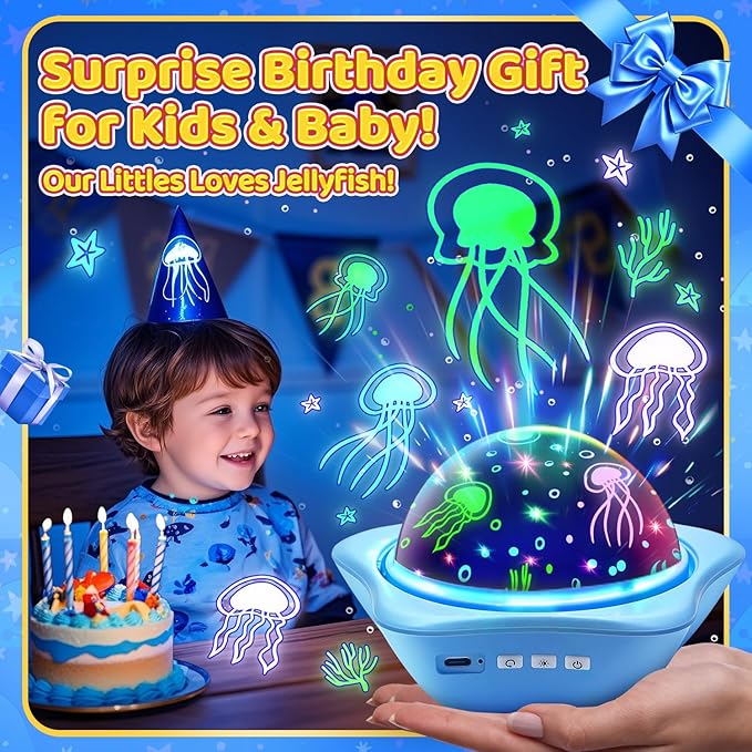 Jellyfish Baby Night Light Projector, Dinosaur+Jellyfish+Unicorn Night Light Projector, 96 Projection Options+USB Rechargeable Baby Sleeping Toys Baby Gifts,Jellyfish Lamp Baby Toys Baby Gifts Newborn-CubbioJoy