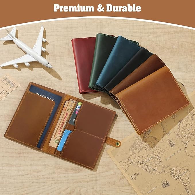 Jack&Chris Genuine Leather Passport Holder For Travel, RFID Blocking Handmade Passport Holder with Card Case Organized & Safe, Quality Travel Essentials for Women and Men for Gifting, Light Brown-CubbioJoy
