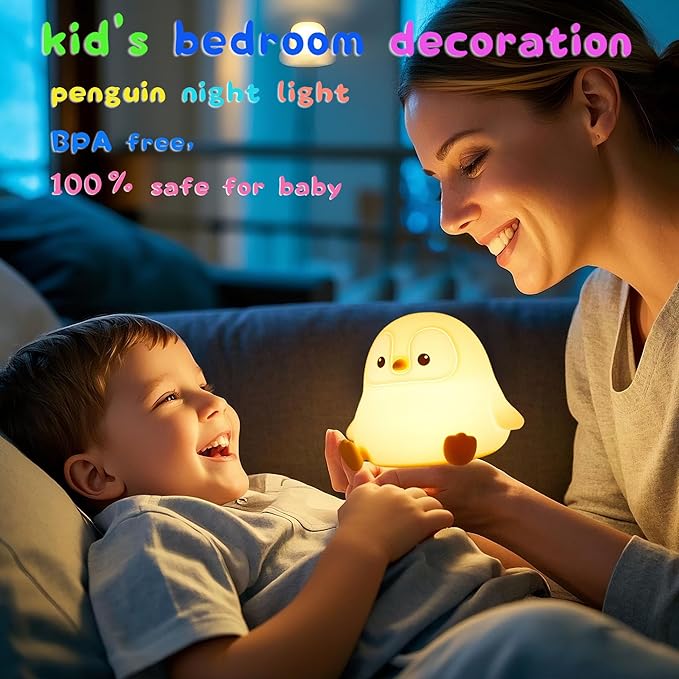DREAMING MY DREAM Cute Penguin Night Light,LED Squishy Novelty Night Lamp,2 Levels Dimmable Nursery Bedroom Nightlight for Kids,Touch Lamp, Dorm Decor, Baby Boys Girls Gifts-CubbioJoy