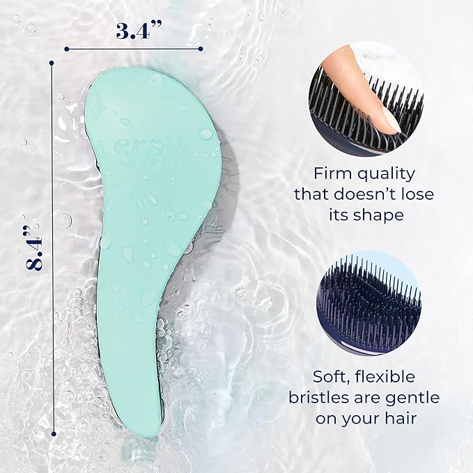 Crave Naturals Biggie Glide Thru Hair Brush - Detangler Brush for Curly, Straight, Wet or Dry Hair - Gentle Detangling Brushes for Adults, Kids, Toddlers - Hair Accessories for Women, 8.4"x3.4" - Mint-CubbioJoy