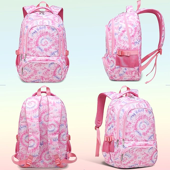 BLUEFAIRY Kids Backpack for Girls Elementary Primary Middle School Bags for Aged 8-10 for Teens Childs Bookbags Back to School Book Bags Gifts Mochilas para Niñas de 6 7 8 9 10 Años Tie-dye Pink-CubbioJoy