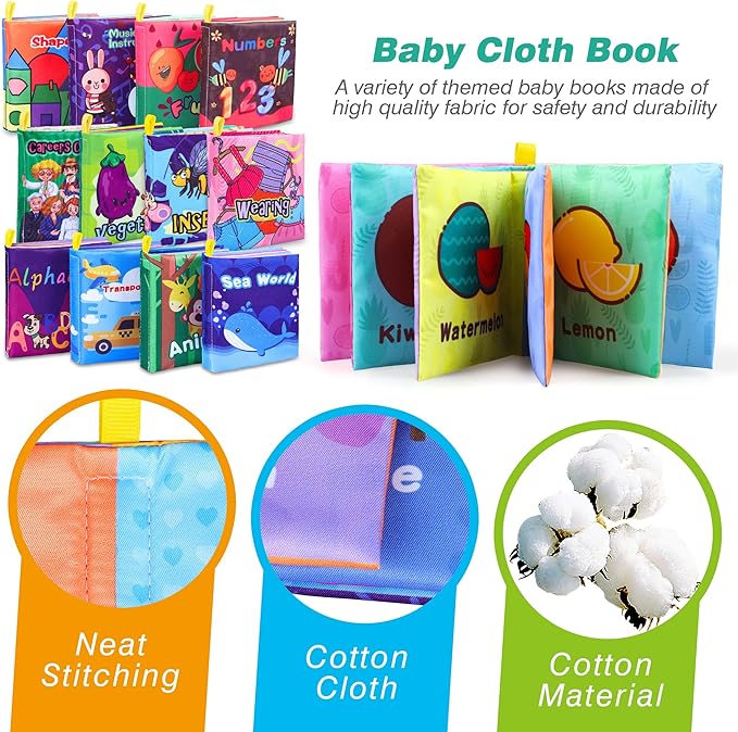 Baby Bath Books, Fabric Soft Baby Cloth Books, Early Education Toys, Waterproof Babies Book for Toddler, Newborn, Infants Perfect Shower Toys, Kids Bath Toys Toddler Gift (12PCS)-CubbioJoy