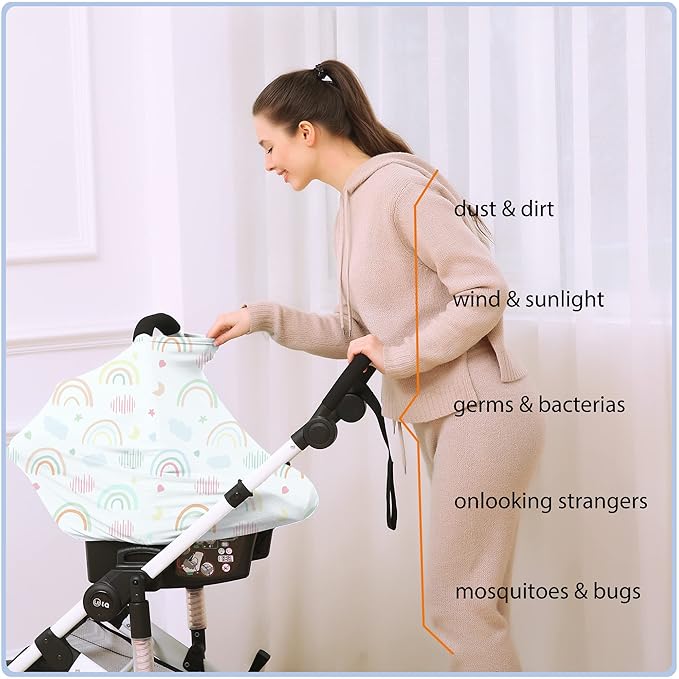 Car Seat Covers for Babies - Multi- use Nursing Carseat Canopy, Breastfeeding Covers, Baby Shower Gifts for Boys and Girls (Rainbow)-CubbioJoy