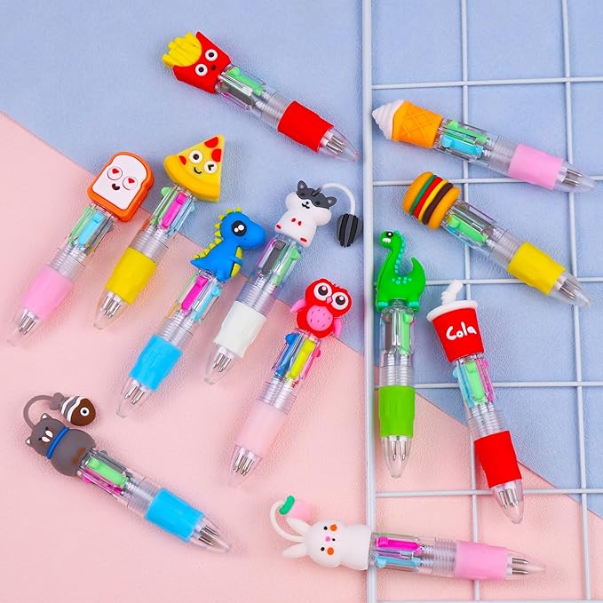 12Pcs Mini Multicolor Pens in One 4-in-1 Cute Pens Bulk for Kids, Ballpoint Pen for Birthdays and Children's Parties, Fun Pen Gifts Assorted Ink Kawaii Pen-CubbioJoy