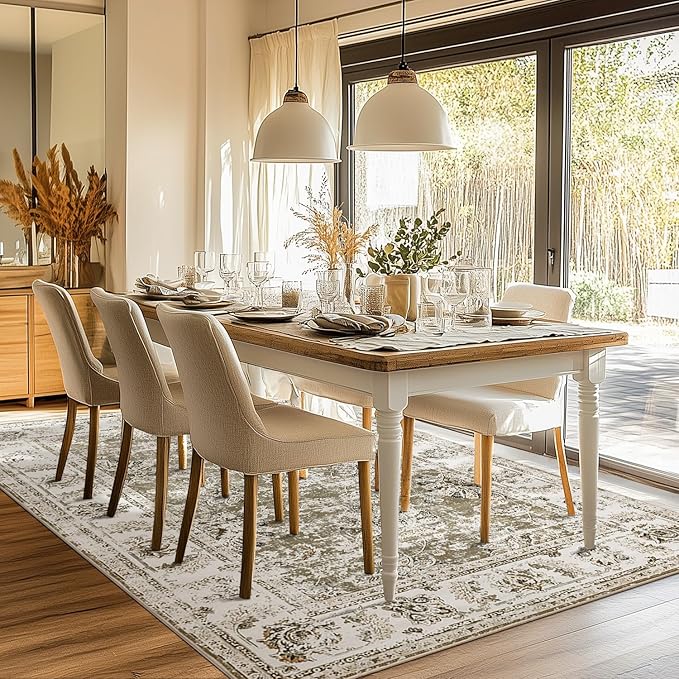 jinchan Washable Area Rug 8x10 for Living Room - Soft Faux Wool Ultra-Thin Stain Resistant Non-Slip Distressed Vintage Floral Large Carpet for Bedroom,Dining Room,Home Office,Nursery(Taupe, 8'x10')-CubbioJoy