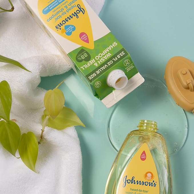 Johnson's Head-To-Toe Gentle Body Wash & Shampoo for Baby's Sensitive Skin & Hair, Tear-Free, Sulfate-Free & Hypoallergenic, Value Size Refill, 33.8 fl. oz (Pack of 2)-CubbioJoy