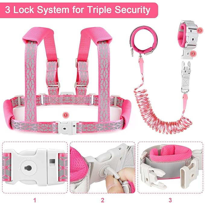 Accmor Toddler Harness Leash, Reflective Kid Harness with Anti Lost Wrist Link, Child Walking Harness Baby Leash Wristband Belt with Key Lock Design for Boys Girls to Outdoor Travel-CubbioJoy