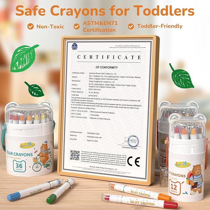 24 Color Twist Crayons for Toddlers 1-3 and Kids 4-8, Non-Toxic Washable Crayons 2-4, Ultra-Silky Easy-Grip Art Supplies, Ideal Coloring Gift for Boys and Girls-CubbioJoy