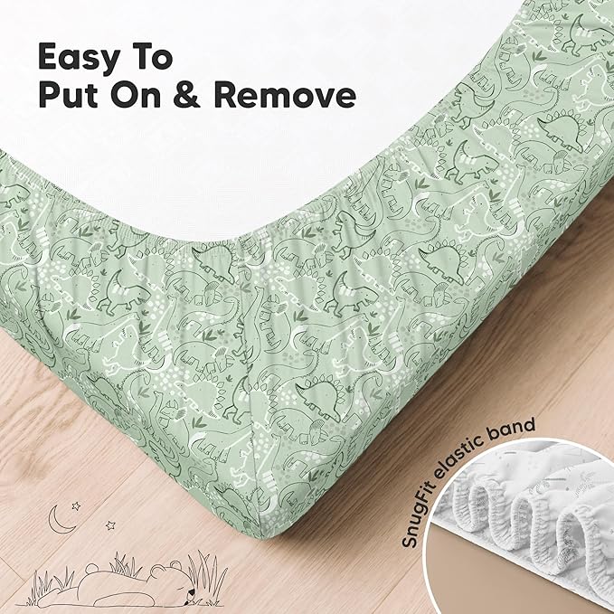 KeaBabies 2-Pack Organic Crib Sheets for Boys, Girls - 52x28 Fitted Crib Mattress Sheet Neutral, Breathable Jersey Cotton Cover for Baby Bed, Toddler Mattress, Soft & Cute Prints (DinoDood)-CubbioJoy