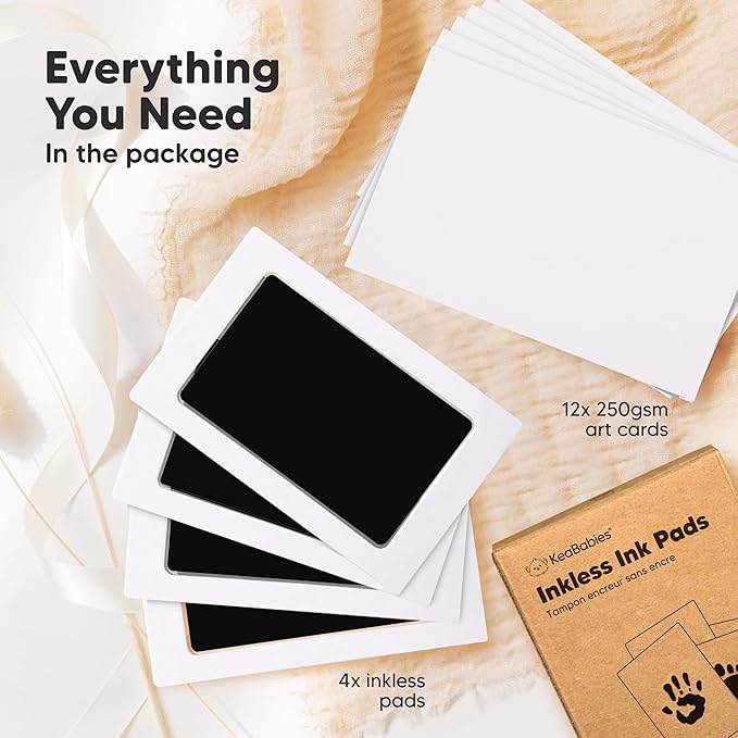 4-Pack Inkless Baby Hand and Footprint Kit - Mess Free Ink Pad for Newborn Keepsake, Dog Nose & Paw Print Kit, Clean Touch Ink Pad for Baby Hand & Footprints, Ideal New Mom Gifts (Jet Black)-CubbioJoy