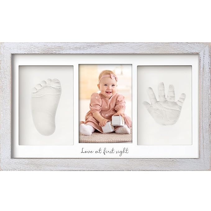 Baby Hand and Footprint Kit - Clay Handprint Keepsake Frame, Newborn Nursery Picture Frame, Personalized New Mom Gifts for Baby Shower & Registry (Vintage Gray)-CubbioJoy