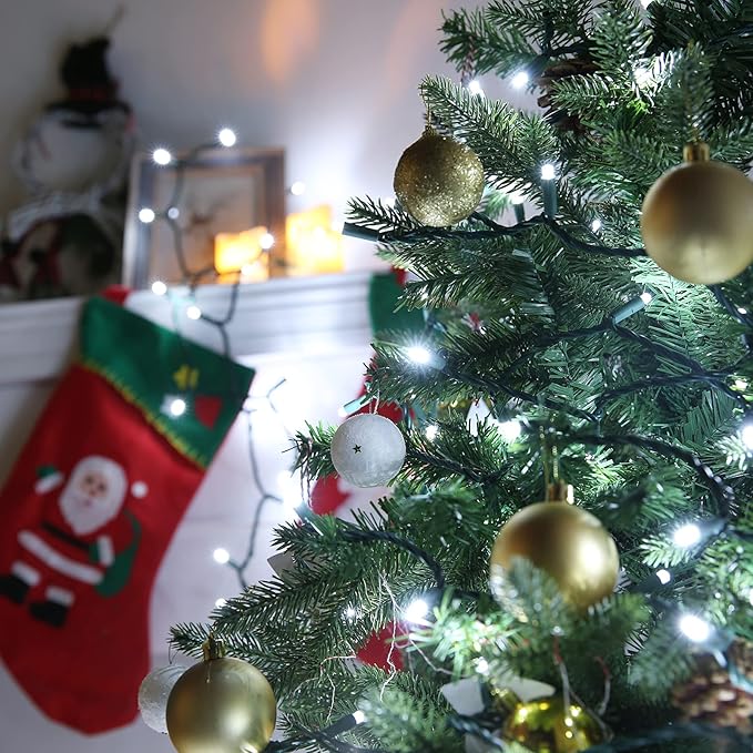 Brizled Cool White Christmas Lights, 33ft 100 LED Christmas Tree Lights, 5mm Wide Angle Xmas Light, Connectable 120V UL Certified Xmas Light String for Tree Party Wedding Home Indoor Outdoor Decor-CubbioJoy