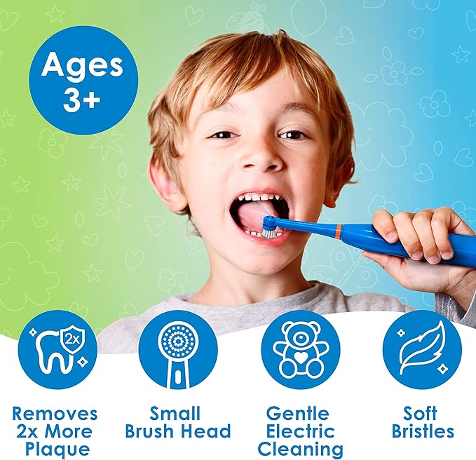 Brusheez Kids’ Electric Toothbrush Set - Safe & Effective for Ages 3+ - Parent Tested & Approved with Gentle Bristles, 2 Brush Heads, Rinse Cup, 2-Minute Timer, & Storage Base (Buddy The Bear)-CubbioJoy