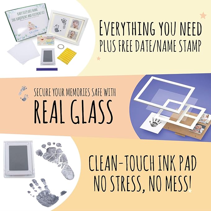 Baby Ink Hand and Footprint Kit – Handprint Picture Frame for Newborns (Safe Clean-Touch Ink Pad for Prints) – Best New Mom and Shower Gift – Foot Impression Photo Keepsake for Girls & Boys – (White)-CubbioJoy